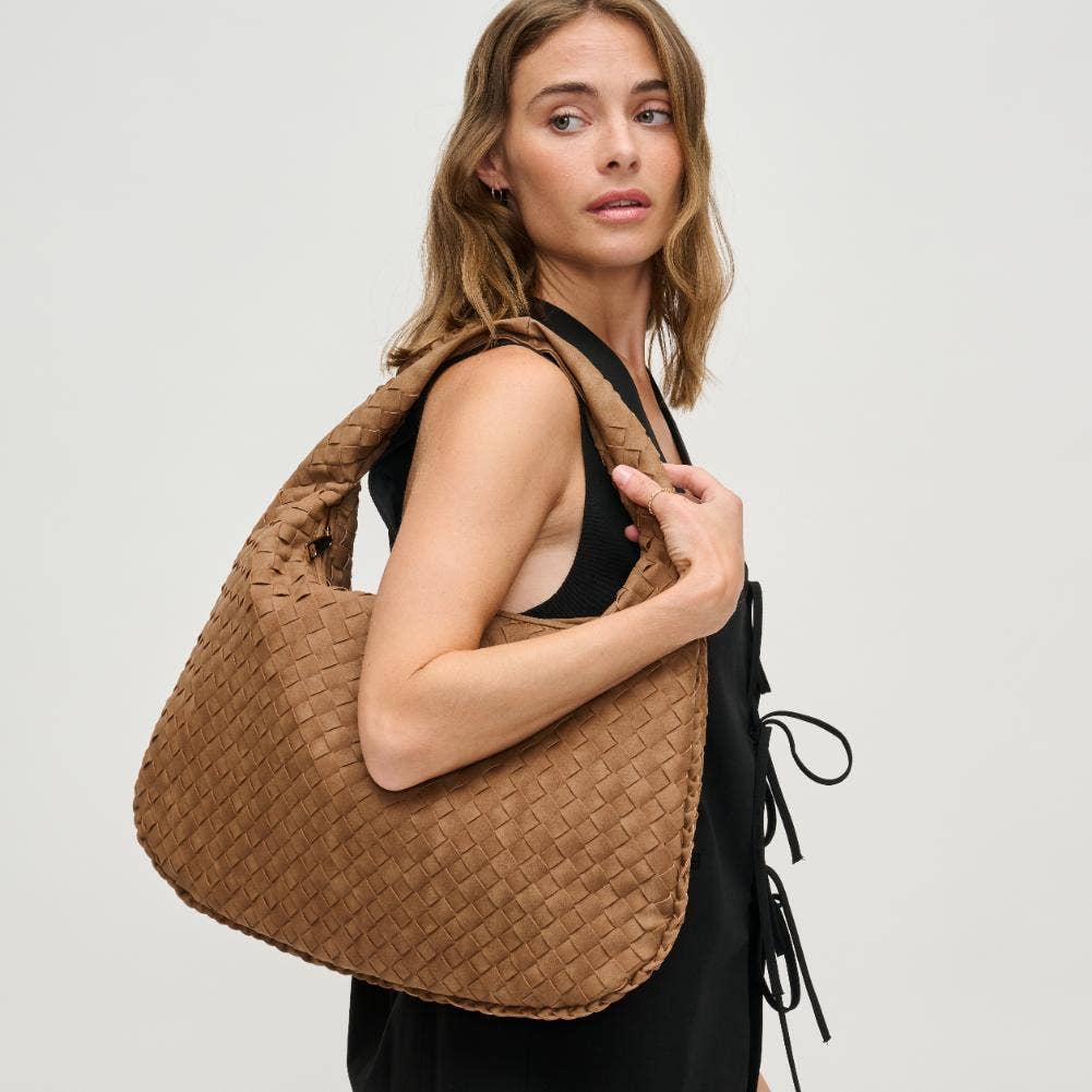 Victoria Suede Woven Hobo Nutmeg