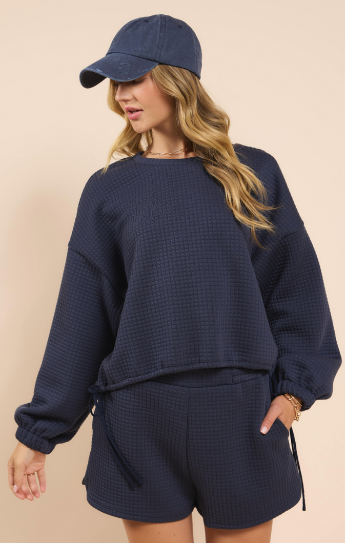 Pastime Textured Terry Sidetie Pullover