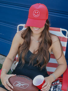 Red Smiley Trucker Hat