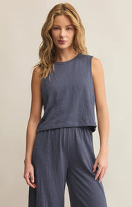 Sloane Textured Slub Top Blue