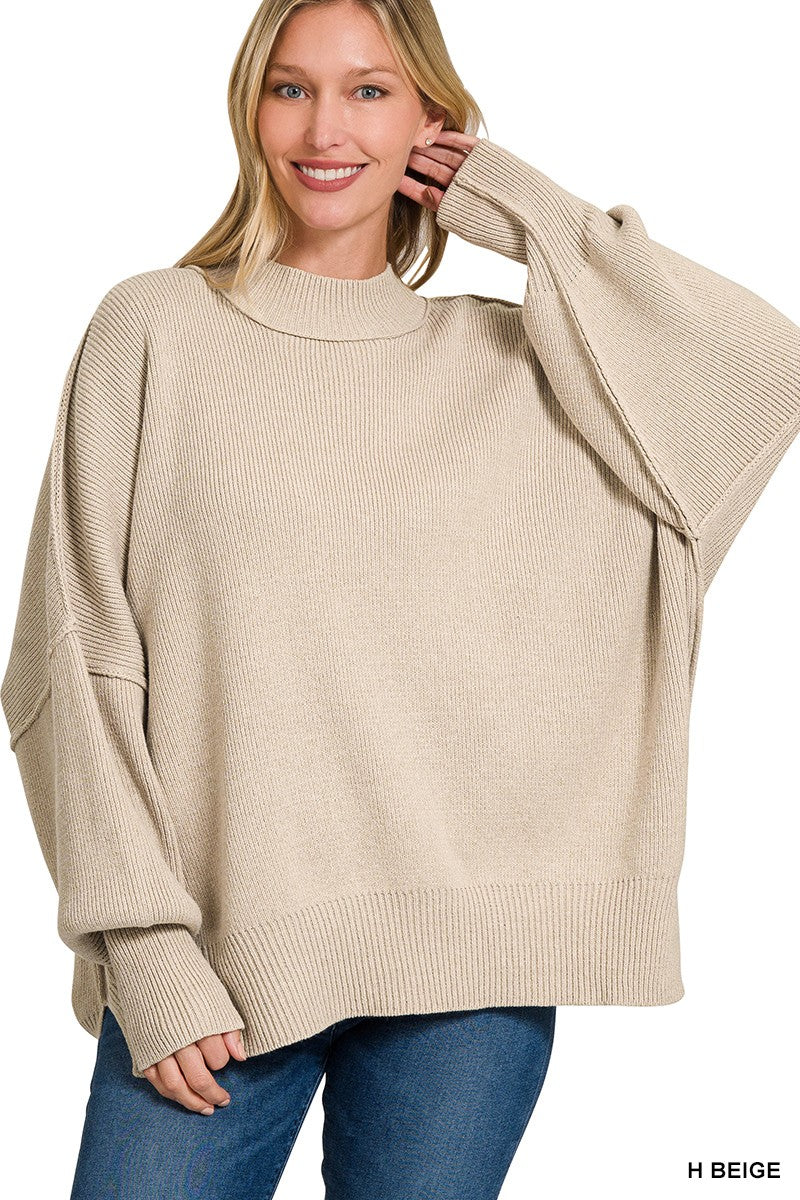 Hannah Side Slit Sweater Heather Beige